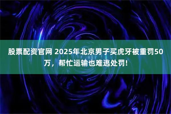 股票配资官网 2025年北京男子买虎牙被重罚50万，帮忙运输也难逃处罚!